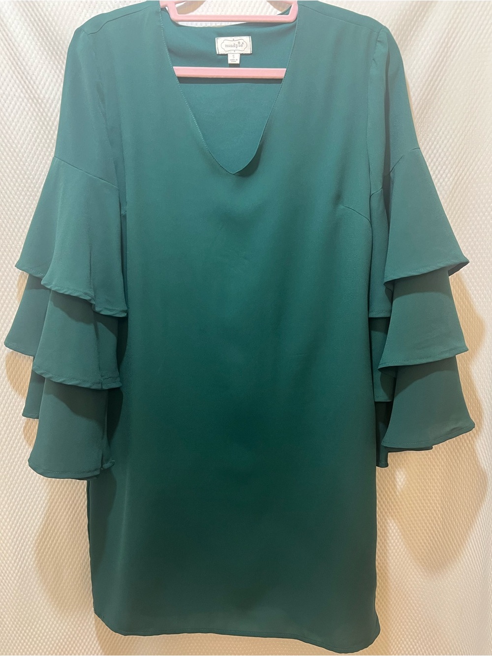 Mud Pie Green Shift Dress with Pink Trim